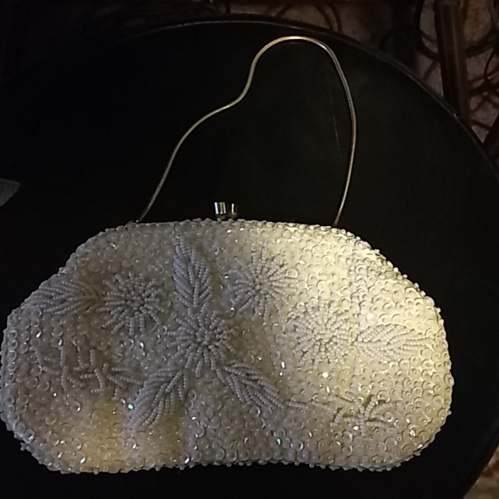 vintage Jem beaded evening bag in cream and white
